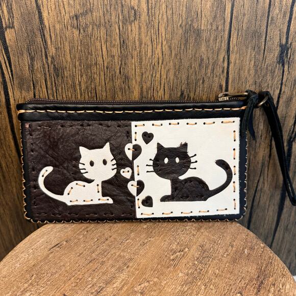Genuine Leather Wallet Wristlet Cat Purse Card Holder NEW FAST SHIP - Picture 1 of 7